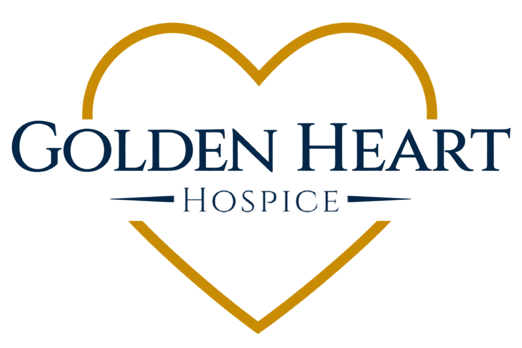 Golden Heart Hospice logo with navy lettering inside a gold heart outline